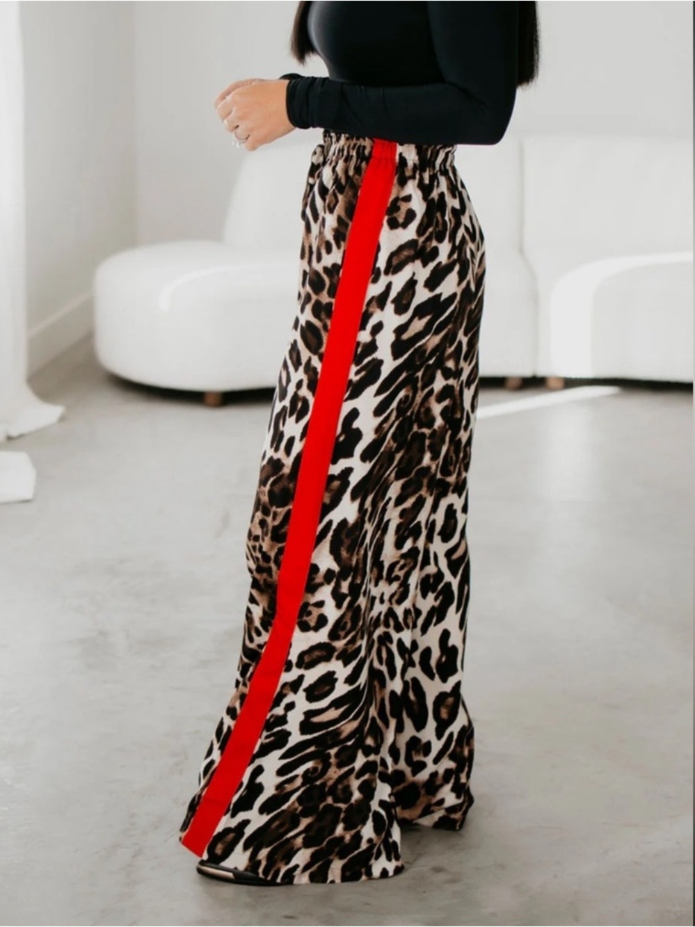 Q2 Wide Leg Pants Size Large Brown Black Leopard Print High Rise Relaxed Fit New - Picture 2 of 9